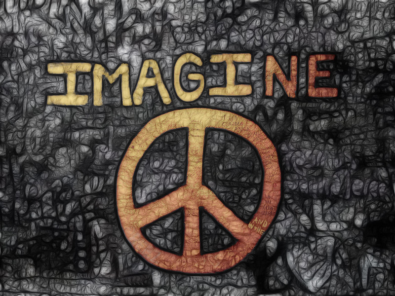 John Lennon's wall with the word IMAGINE and a peace symbol taken by Matteo Piotto